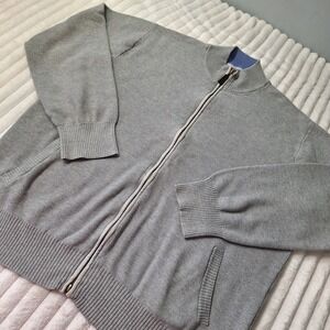 Enro Full Zip Cardigan Sweater Mens XL Gray Mock Neck Preppy Golf Classic Co Clu